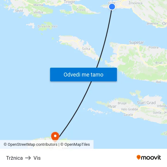 Tržnica to Vis map