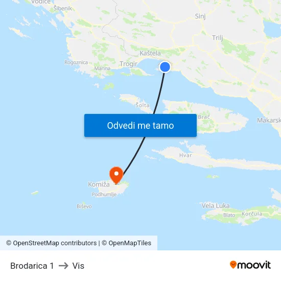 Brodarica 1 to Vis map