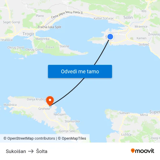 Sukoišan to Šolta map