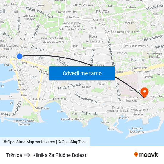 Tržnica to Klinika Za Plućne Bolesti map