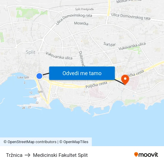 Tržnica to Medicinski Fakultet Split map
