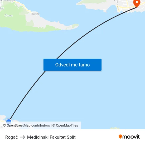 Rogač to Medicinski Fakultet Split map