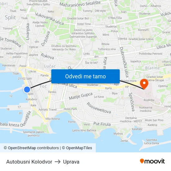 Autobusni Kolodvor to Uprava map