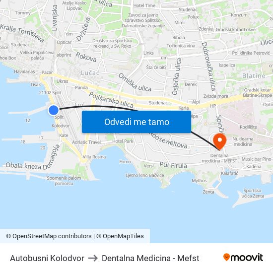 Autobusni Kolodvor to Dentalna Medicina - Mefst map