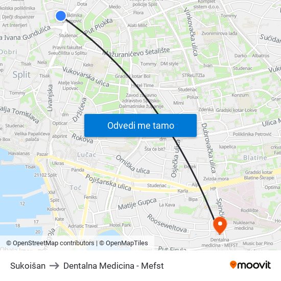 Sukoišan to Dentalna Medicina - Mefst map