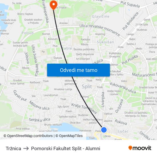 Tržnica to Pomorski Fakultet Split - Alumni map