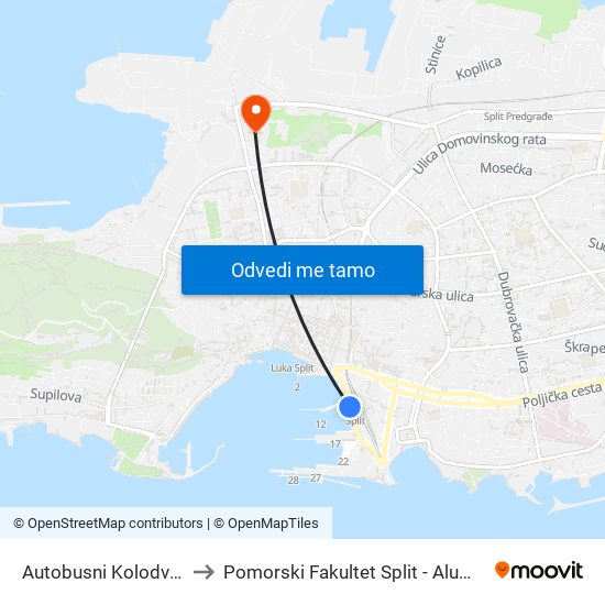 Autobusni Kolodvor to Pomorski Fakultet Split - Alumni map