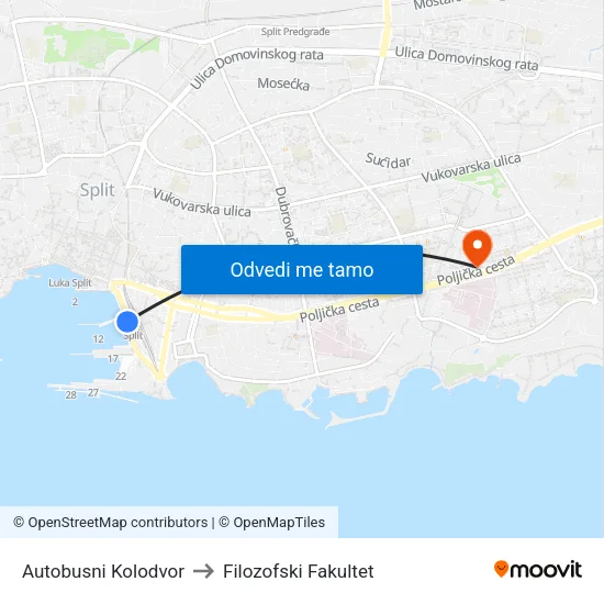 Autobusni Kolodvor to Filozofski Fakultet map