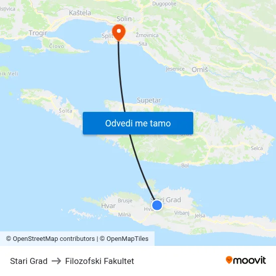 Stari Grad to Filozofski Fakultet map