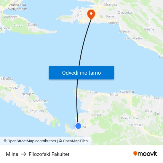 Milna to Filozofski Fakultet map