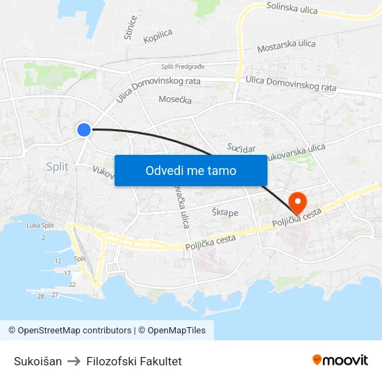 Sukoišan to Filozofski Fakultet map