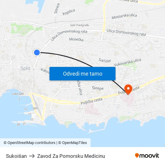 Sukoišan to Zavod Za Pomorsku Medicinu map