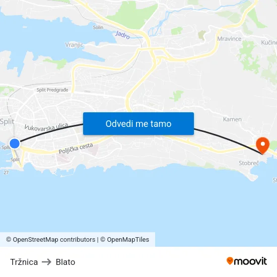 Tržnica to Blato map