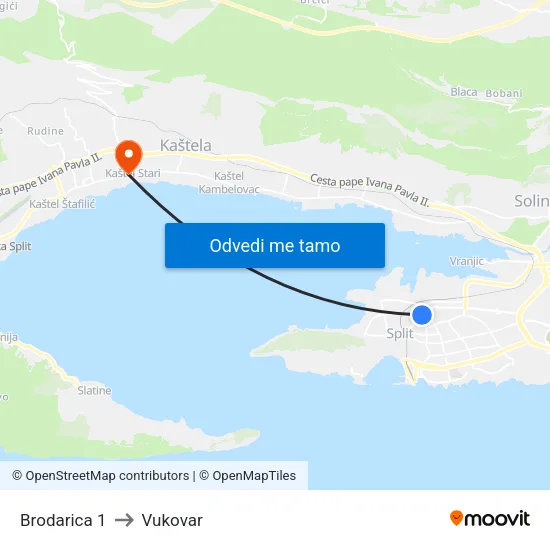 Brodarica 1 to Vukovar map