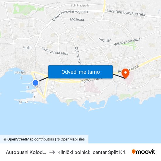 Autobusni Kolodvor to Klinički bolnički centar Split Križine map