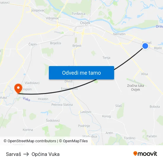 Sarvaš to Općina Vuka map
