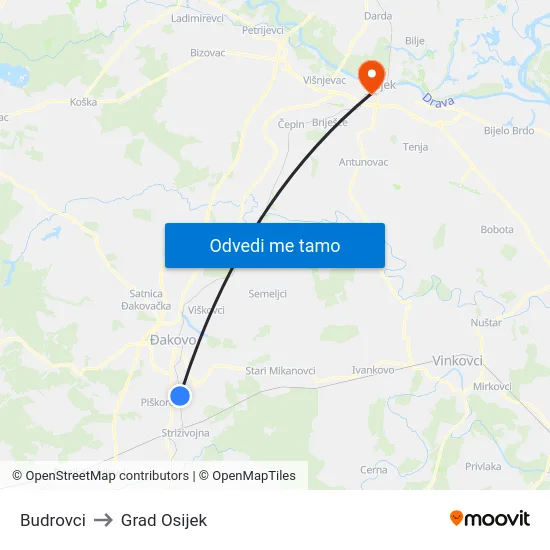 Budrovci to Grad Osijek map