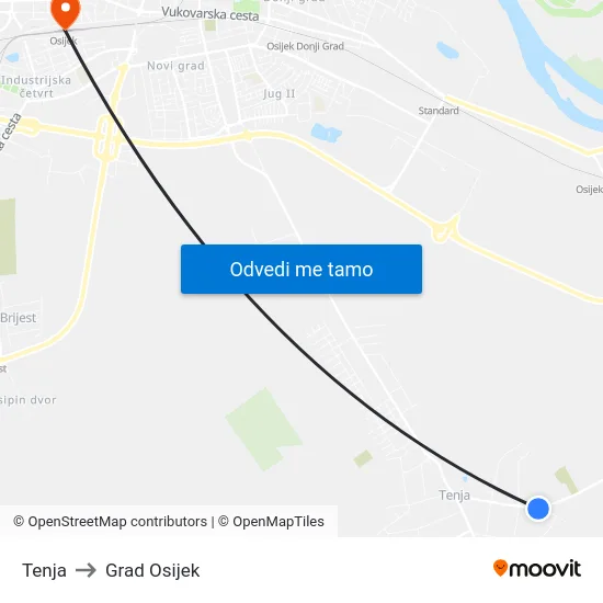 Tenja to Grad Osijek map