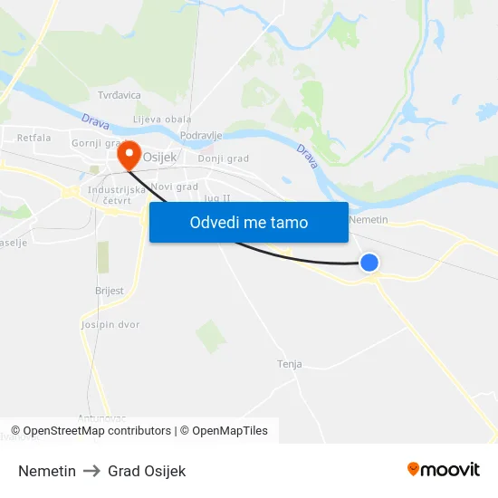 Nemetin to Grad Osijek map