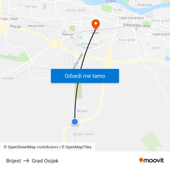 Brijest to Grad Osijek map