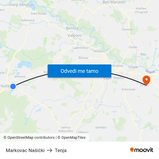Markovac Našički to Tenja map