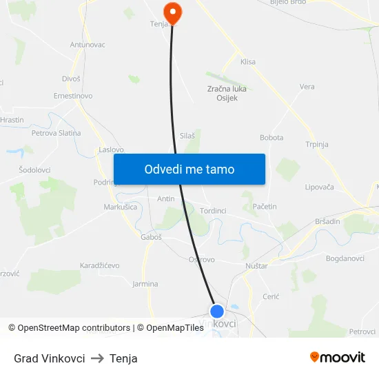 Grad Vinkovci to Tenja map