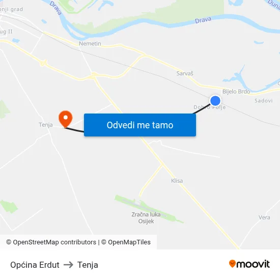 Općina Erdut to Tenja map