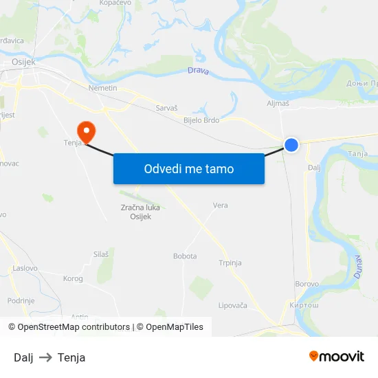 Dalj to Tenja map
