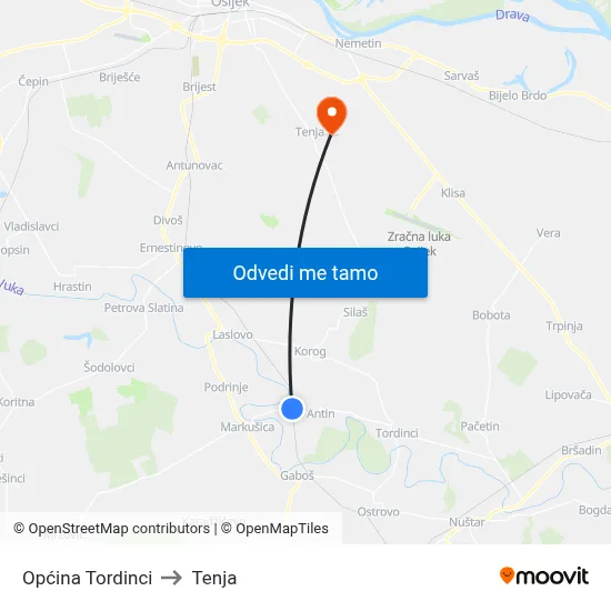 Općina Tordinci to Tenja map