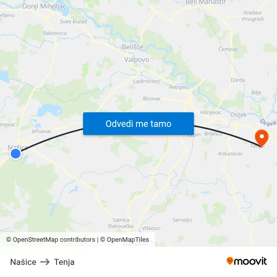 Našice to Tenja map