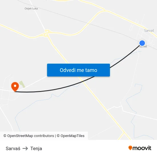 Sarvaš to Tenja map