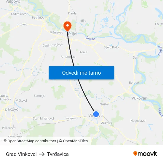 Grad Vinkovci to Tvrđavica map