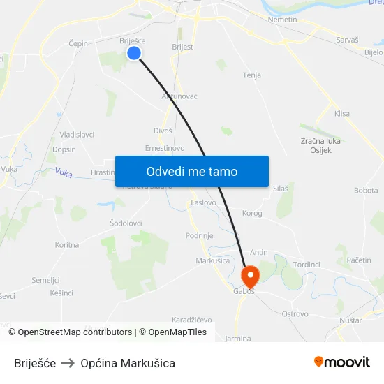 Briješće to Općina Markušica map