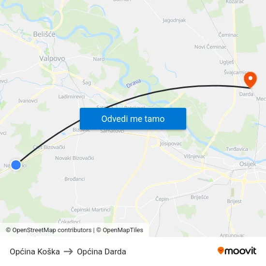 Općina Koška to Općina Darda map