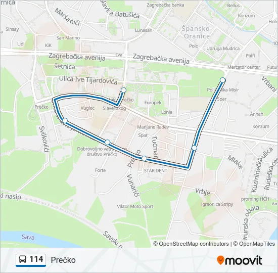 114 Bus Line Map