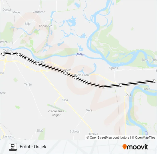 ERDUT - OSIJEK Train Line Map