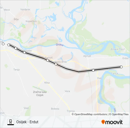 OSIJEK - ERDUT Train Line Map