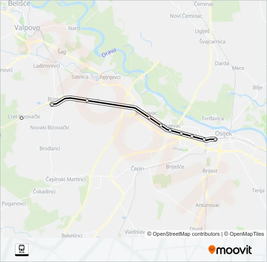 SPLIT - OSIJEK Train Line Map