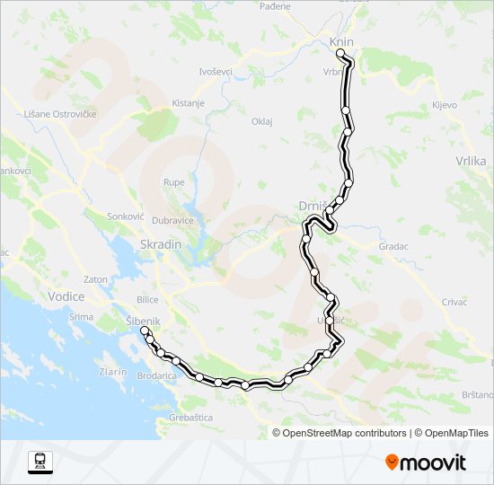ŠIBENIK - KNIN vlak karta linije