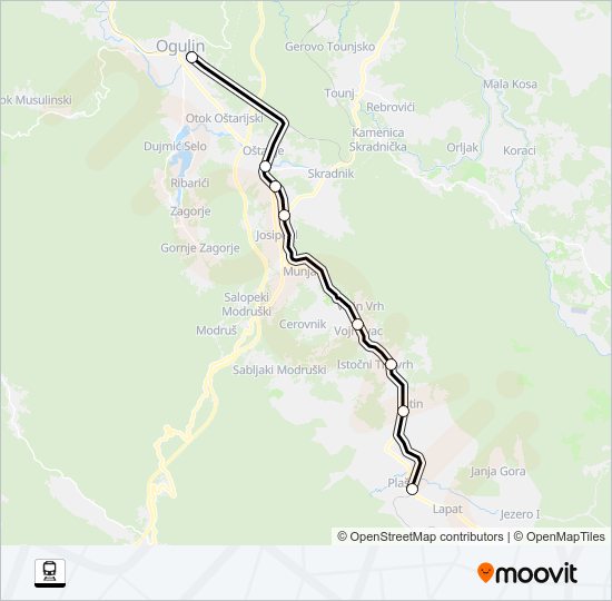 PLAŠKI - OGULIN train Line Map