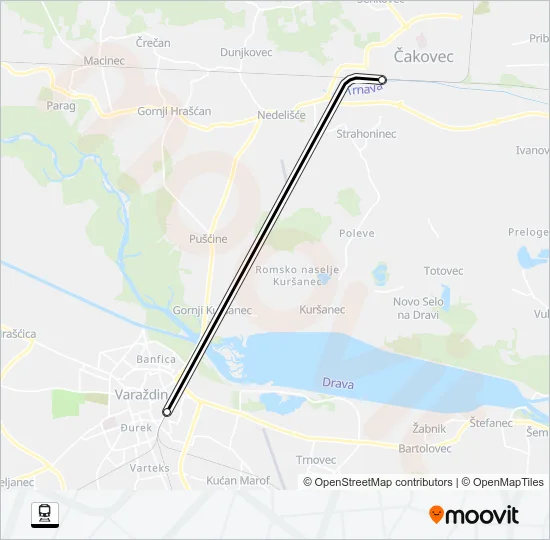 SPLIT - ČAKOVEC Train Line Map
