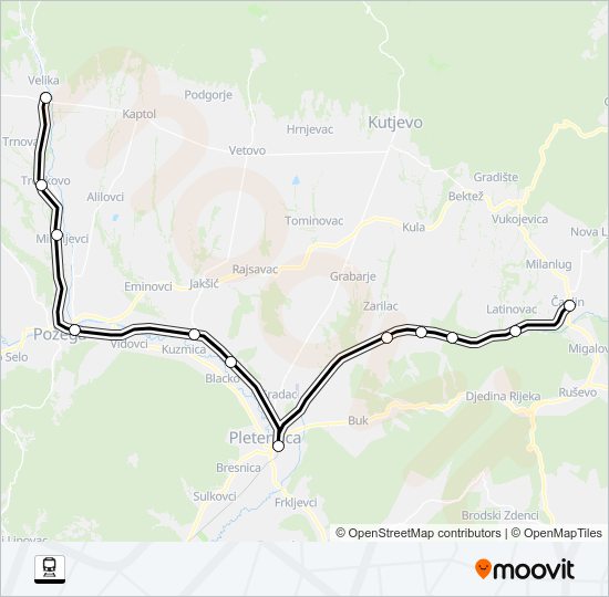 ČAGLIN - VELIKA vlak karta linije