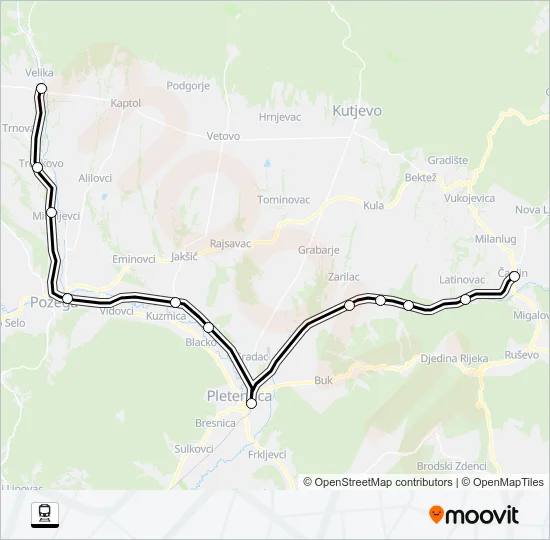 ČAGLIN - VELIKA Train Line Map