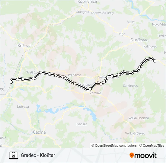 GRADEC - KLOŠTAR Train Line Map