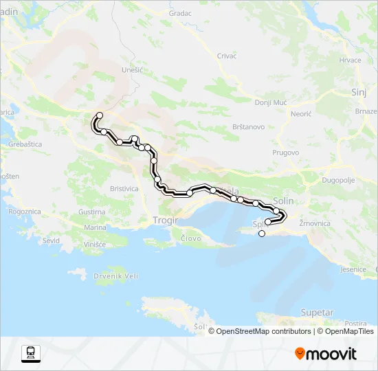 SPLIT - PERKOVIĆ Train Line Map
