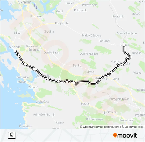 ŠIBENIK - UNEŠIĆ Train Line Map
