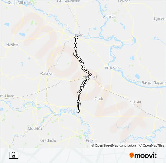 ŽUPANJA - OSIJEK Train Line Map