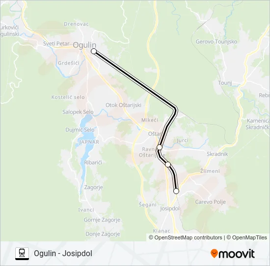 OGULIN - JOSIPDOL Train Line Map