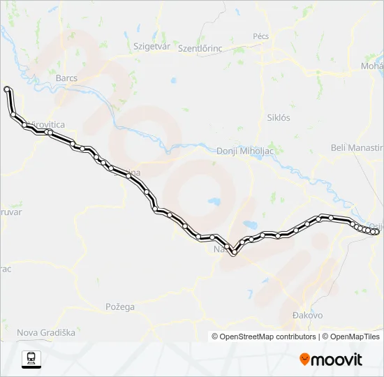 OSIJEK - PITOMAČA Train Line Map