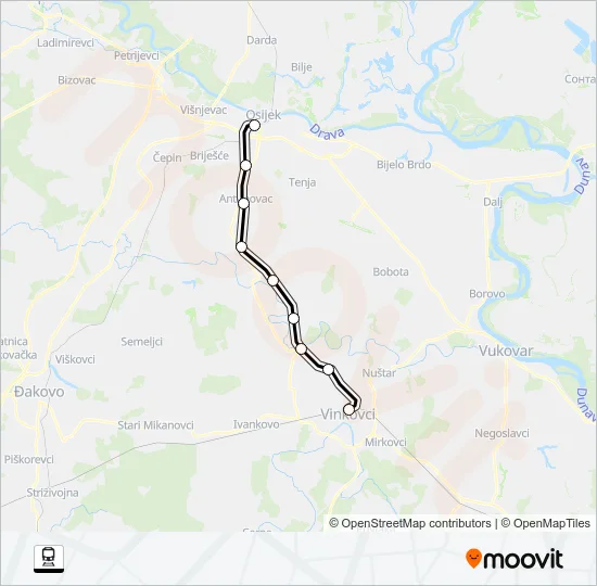 OSIJEK - VINKOVCI Train Line Map